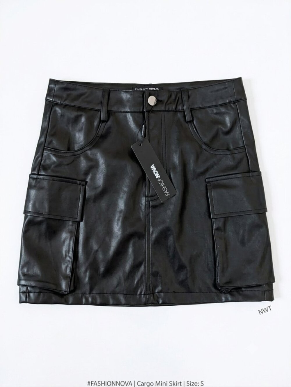 NWT Black Faux Leather Cargo Mini Skirt